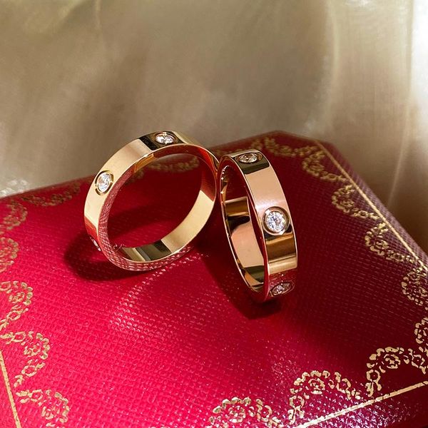 Ringos de cluster ruo Gold Rose Six Diamond Casal Ring Ring Trendy Fashion Atacado Jewelry Index Titanium Steel Finger Not Change Colorcluster