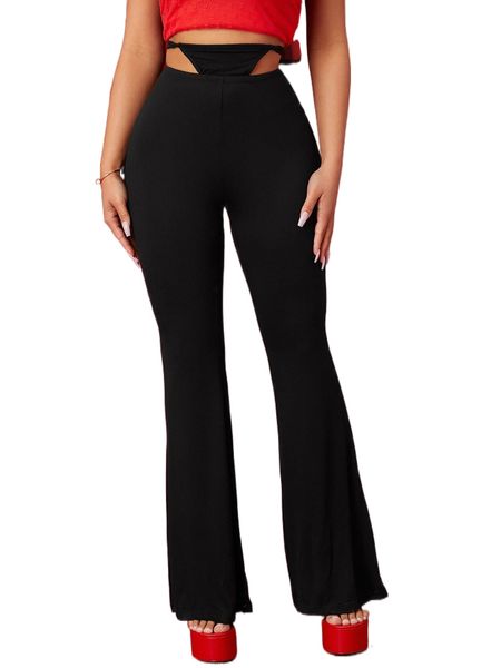 

high waist cut out flare leg pants t2gy#, Black;white