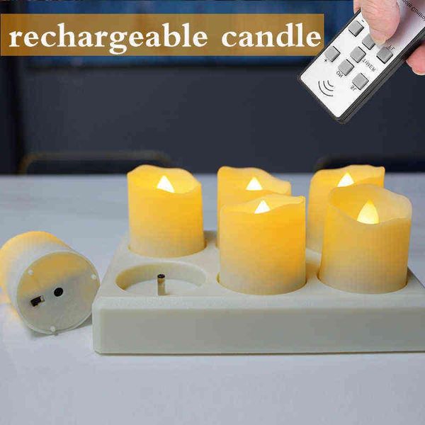 Velas de chá USB recarregável com timer remoto sem chama Flicker para o Natal Ano Novo Decoração LED Candles Light Light