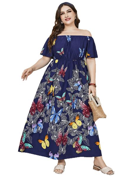 

plus butterfly print ruched dress a89e#, Black
