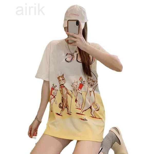 

women's t-shirt summer new trendy men's and clothing fashionable street loose women's t-shirt cute cat ins net red recommende, White