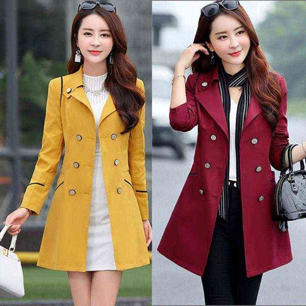 

women's trench coats coat double-breasted long-sleeved jacket windbreaker spring and autumn fashion slim long womens blouses t220811, Tan;black