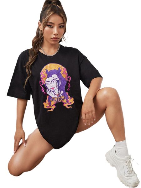 

x lsscid letter & figure graphic drop shoulder tee p8ee#, White