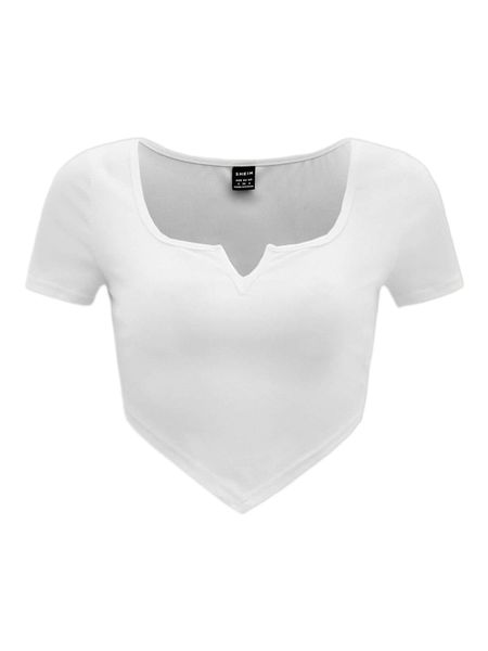 

notched neck asymmetrical hem tee z6qk#, White