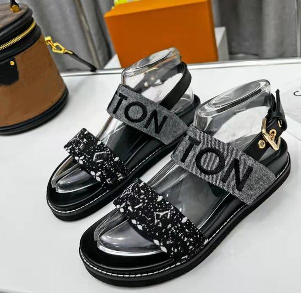 

fashion shoes women platform flat sandals fashionable and comfortable denim fabrics canvas slippers, Black