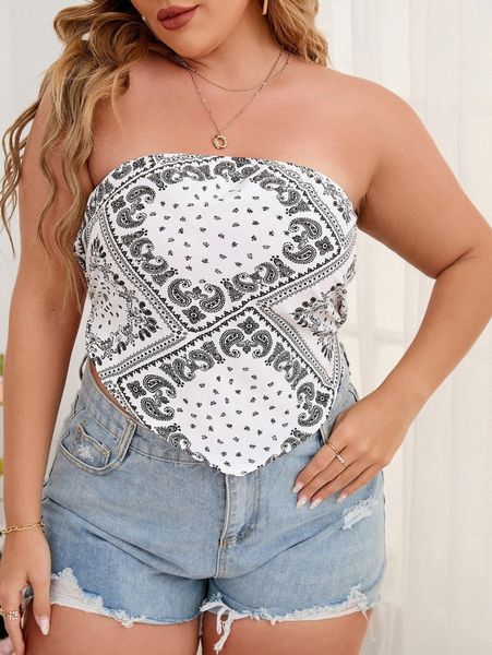 

plus paisley print backless bandana tube s4sk#, Black