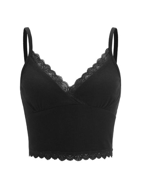 

plus contrast lace crop cami o8ub#, Black