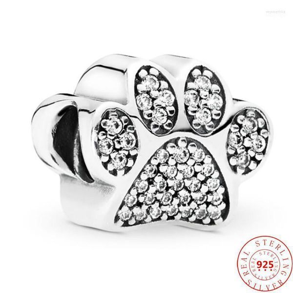 Altro 100% 925 Sterling Silver Sparkling Dog Print Charm Beads Fit Braccialetto originale Femminile Accessori per gioielleria fai da te Wynn22