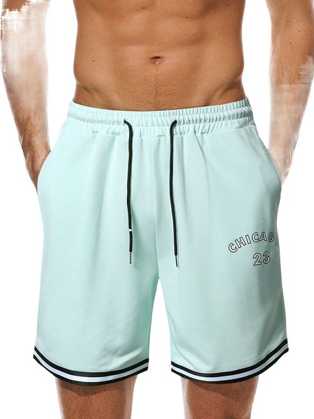 

men letter graphic drawstring waist tape panel shorts v8pl#, White;black