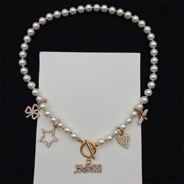 

fashion jewelry online new star love leaf full diamond tassel letter pendant pearl necklace, Silver