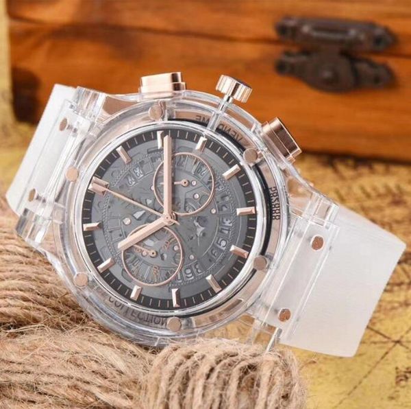 

selling men's luxury hollow quartz watches high-end fashion designer watches aaa waterproof design 45mm, Slivery;brown