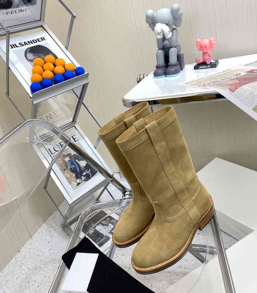 

boots celi thick soled straight tube martin boots autumn and winter heel cow suede medium high knight women, Black