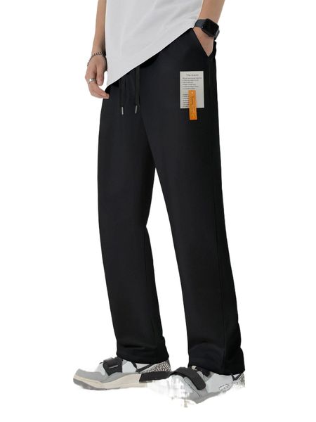 

men slogan patched detail drawstring waist sweatpants q6kr#, Black