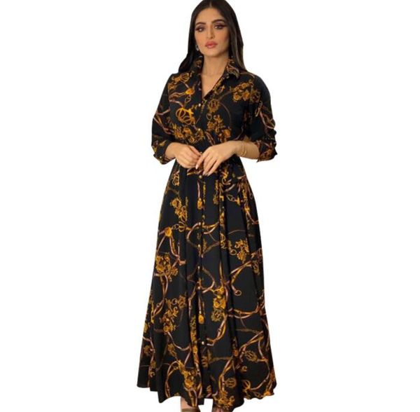 

summer women beach style green floral print bow sashes midi lapel dress female chic long sleeve casual thin slim dresses, Black
