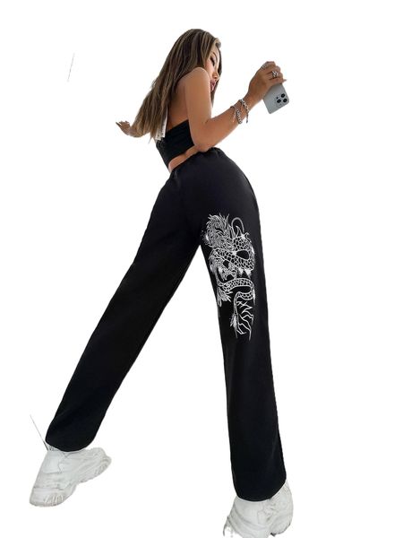

chinese dragon graphic sweatpants p3dm#, Black;white
