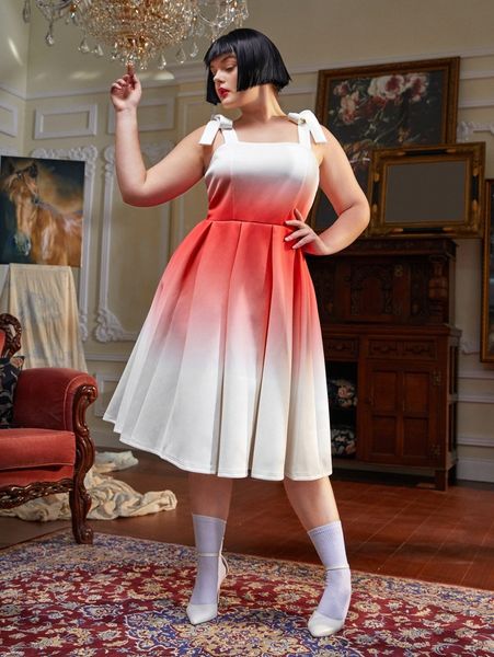 

x miss pt plus ombre knotted shoulder boxy pleated hem dress m2xt#, Black