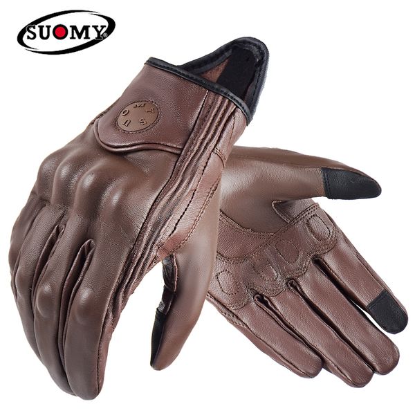 

suomy vintage leather motorcycle gloves full finger motorbike equipment women men brown atv rider sports protect glove guantes 220812, Blue;gray