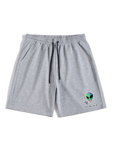 

romwe guys slogan alien graphic drawstring shorts b3iv#, White;black