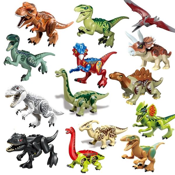8 PCS Lot Jurassic Dinosaurs Toys World Tyrannosaurus Rex Pterosaur Velociraptor Assemblare Building Blocks Regalo per Ragazzi Bambini 220715