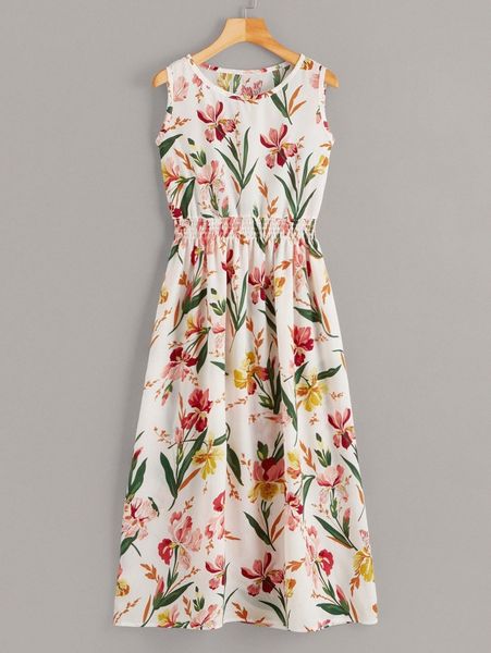 

floral print shirred dress q8nl#, Black;gray