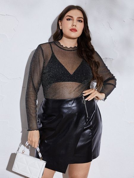 

plus lettuce trim glitter without bra s502#, Black
