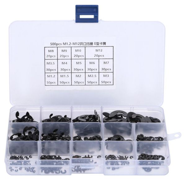 

480pcs ring circlip washer black m1.2-m12 e type clip fastener hardware accessories