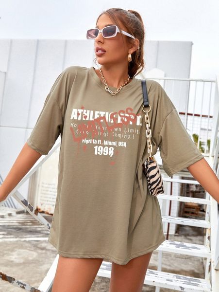 

slogan graphic drop shoulder oversized tee p1bt#, White