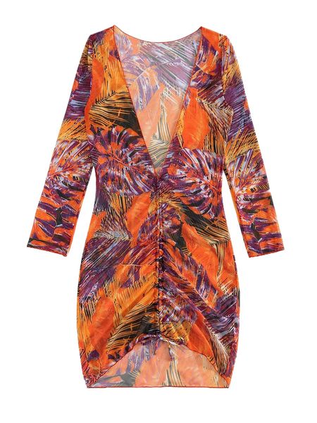 

tropical print drawstring cover up 18fr#, White;black