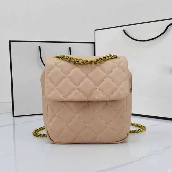 

19cm flap pu ladies backpack designer bags multi-color/solid color shoulder bags gold-tone metal chains classic handbags diamond quilting cr