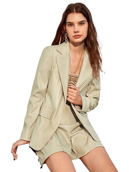 

lapel collar single button pu leather blazer i0uk#, White