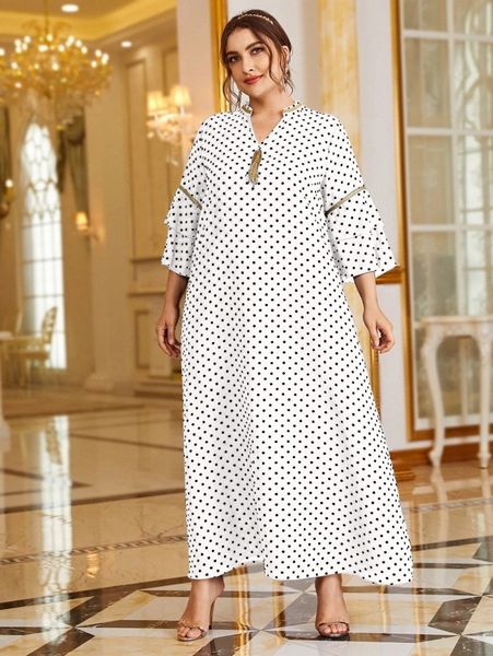 

plus polka dot tassel trim dress 66vz#, Black