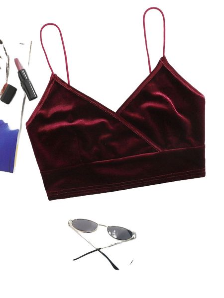 

surplice neck velvet crop cami p5aa#, White