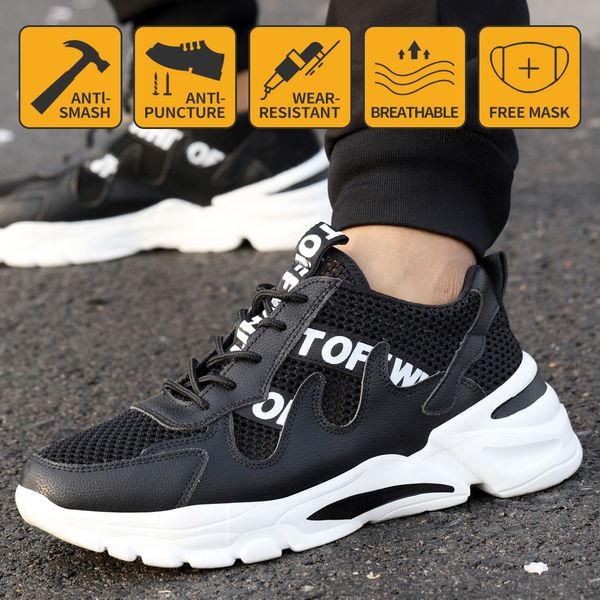 

work shoes nail penetration resistance lightweight mens sneakers abrasion resistan comfortable anti-smashing, Black;brown