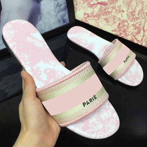 

beach women summer slides girl flat slippers womens slipper slide fashion scuffs shoe ladies flip flops knitted embroidery slided with box, Black