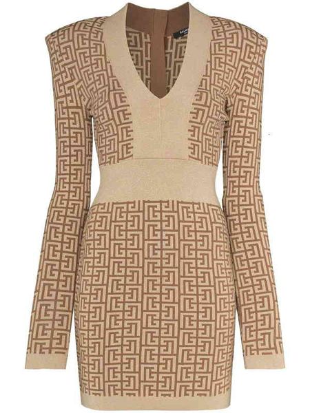 

casual dresses spring and summer slim fitting knitted gold thread jacquard elastic geometric v-neck long sleeve round neck bandage dress, Black;gray