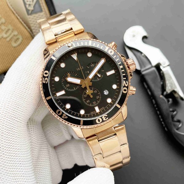 

2022 43mm case high-quality swiss brand master watch multi-function quartz men's watch display calendar steel strap, Slivery;brown