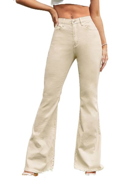 

high waist zip fly flare leg jeans w3ni#, Blue