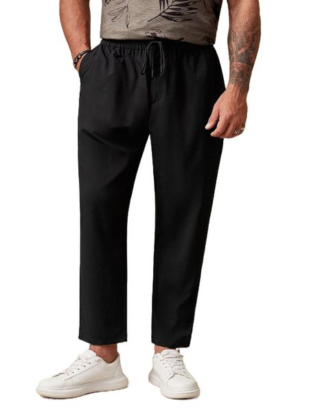 

extended sizes men drawstring waist tapered pants v9c2#, Black