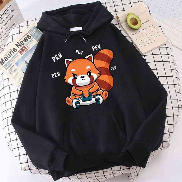 Jogar Jogo Vermelho Panda Gráfico Sweatshit Harajuku Hoodies Engraçados Capuz Kawaii Imprimir Hoodie Casual Longo Sleee Pullovers Roupas