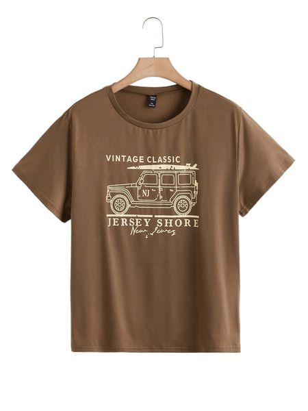 

plus car & letter graphic tee j9l1#, Black