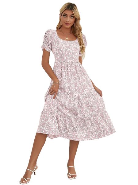 

ditsy floral print ruffle hem dress p9n4#, Black;gray