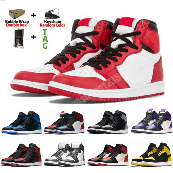 

university blue 1 og basketball shoes jumpman 1 high dark mocha unc light smoke grey hyper chicago patent bred royal toe men women trainers, Black