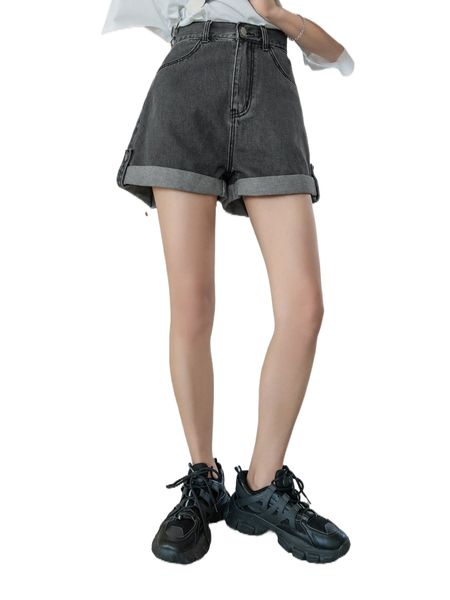 

dazy high waist roll hem denim shorts p9it#, White;black