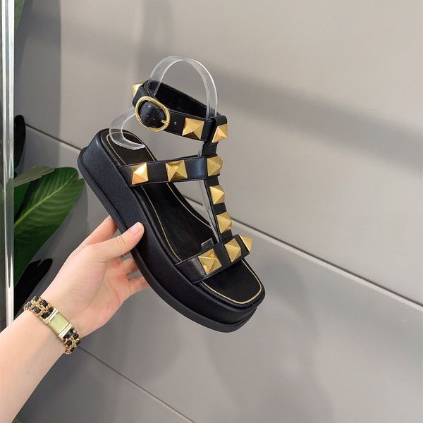 

casual designer fashion women sandals real leather white genuine leather spikes strappy high heels slingback sandalias de las mujeres mujer, Black