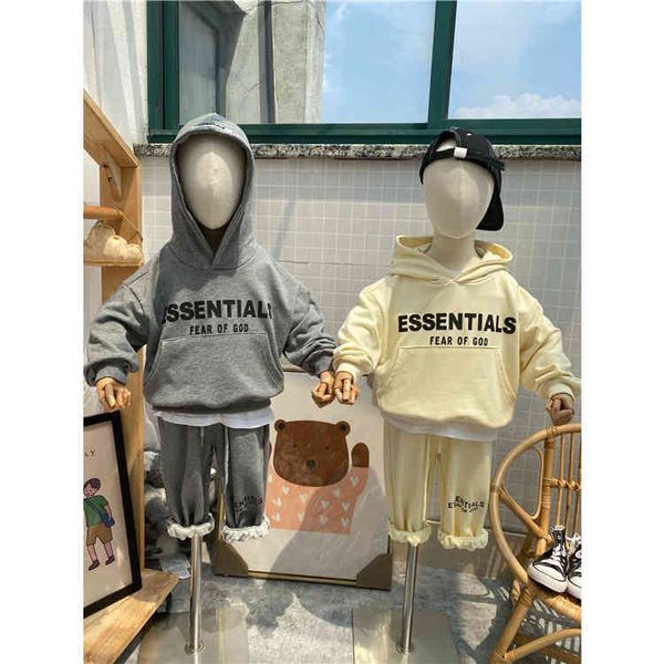 

2022 ess fashion brand letter boys girls sweater trousers two-piece rcasual sweatershirts sweatpants streetwear pullover solid color fleece, Gray
