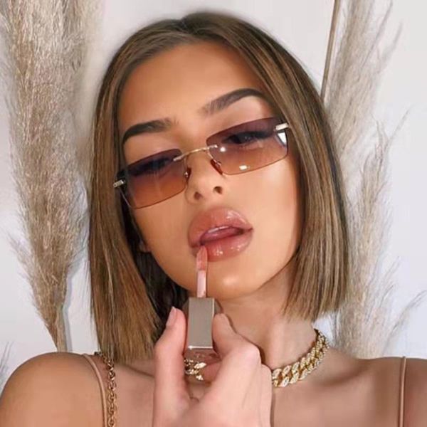 

sunglasses fashion rectangle women men rimless small sun glasses female male uv400 gafas de sol shades eyewearsunglasses, White;black