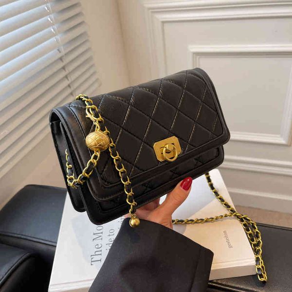 

2022 new women's bag small single msenger golden chain lattice embroidered thread square luxury designer shoulder bags for women handba