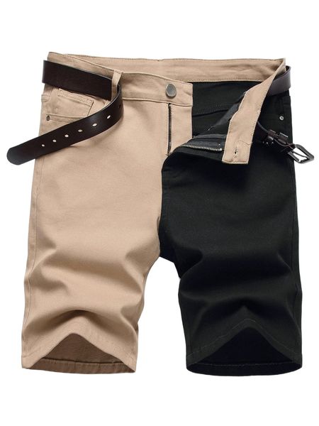 

men two tone denim shorts without belt j56f#, White;black