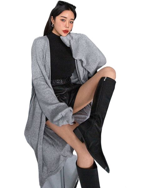 

dazy drop shoulder open front coat w2uq#, Black