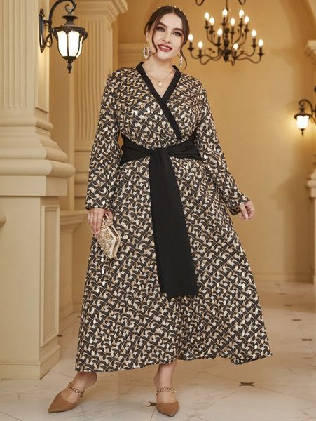 

plus geo print tie front dress l2hy#, Black